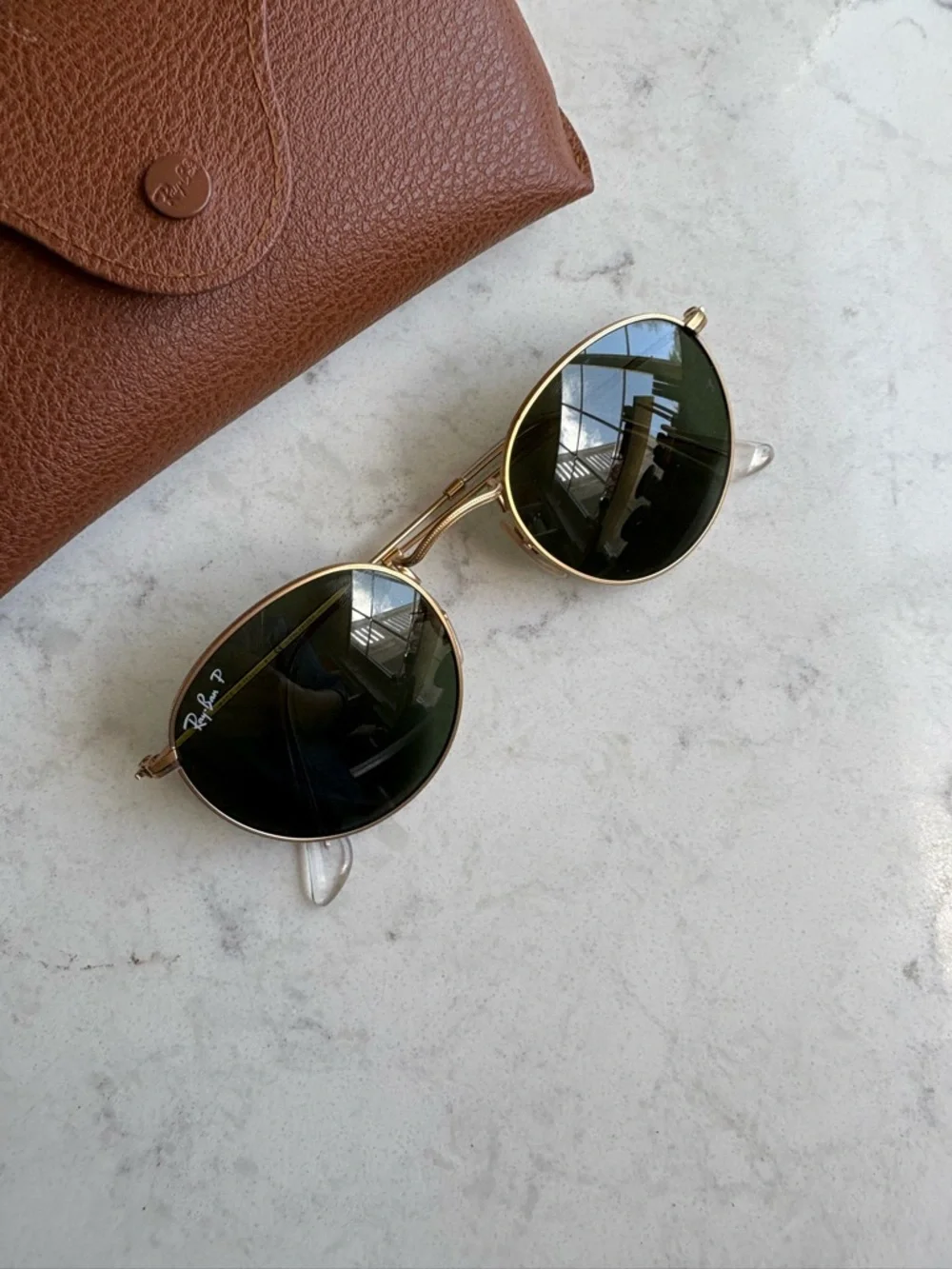 Ray-Ban Gold Frame Sunglasses with Green Lenses